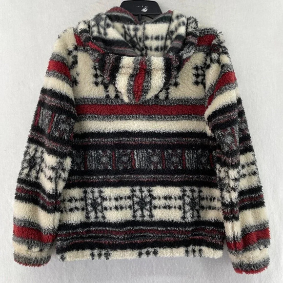 Billabong Fleece Jacket Women's S Red Ivory Aztec Tribal Print Hooded Pullover - Picture 3 of 13